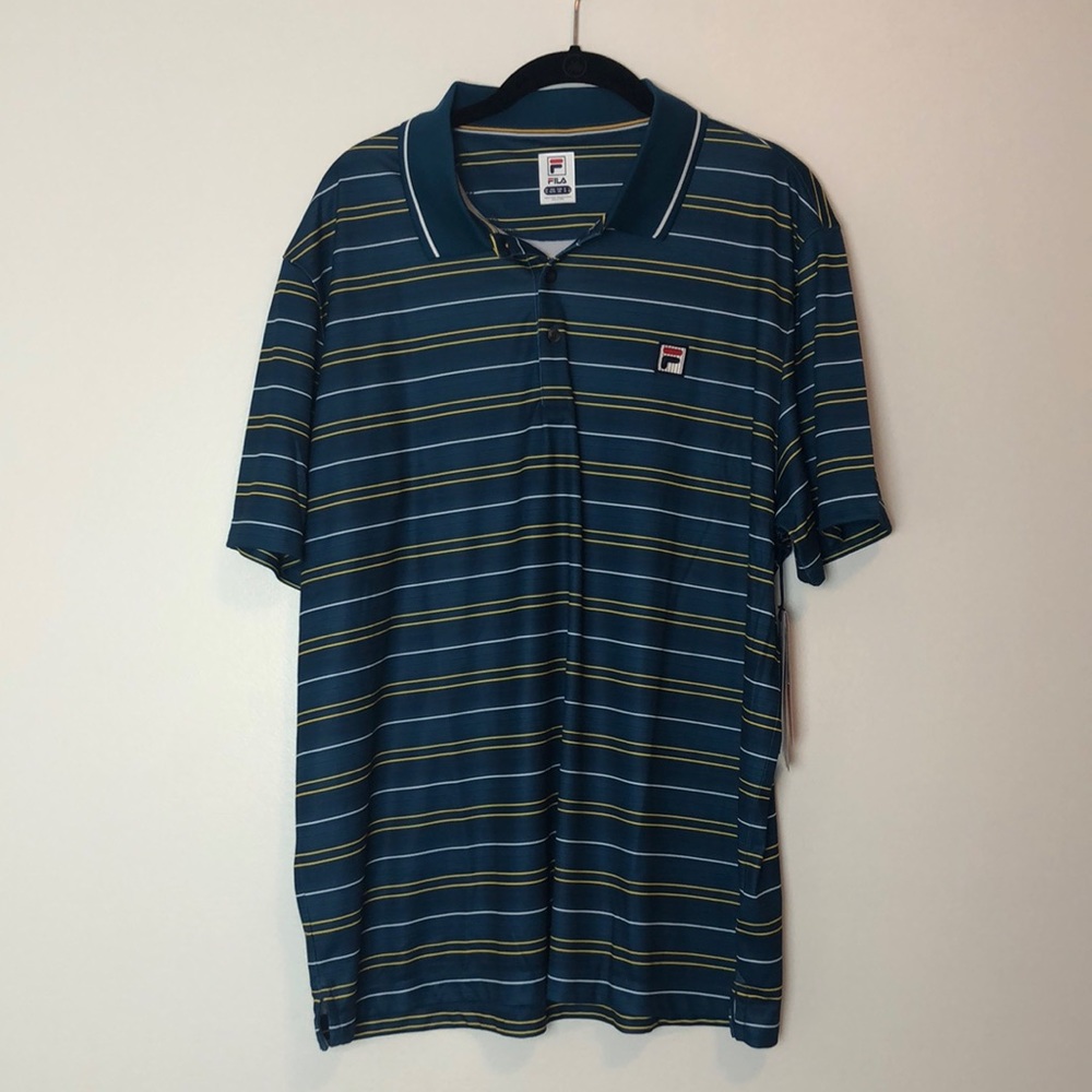 Fila l NWT Blue White Yellow Stripe Performa Polo